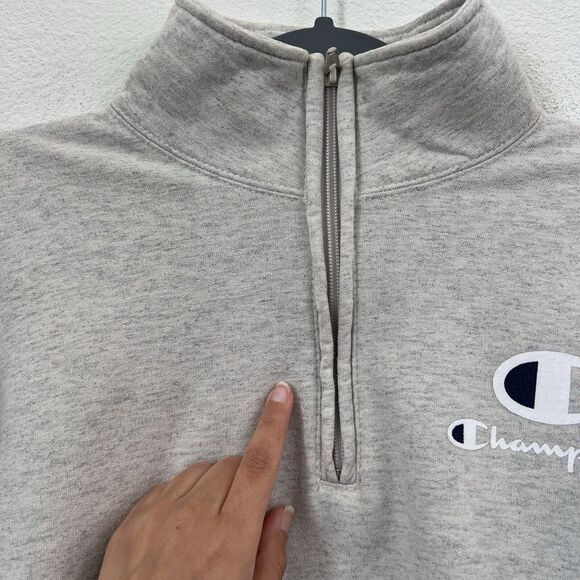 Champion 1/4 Zip Sweatshirt Mens Medium Pullover Heathered Gray Athleticwear - Picture 7 of 13